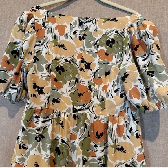 ASTR Floral Puff Sleeve Midi Dress | Pockets | Square Neck | M - Picture 8 of 9